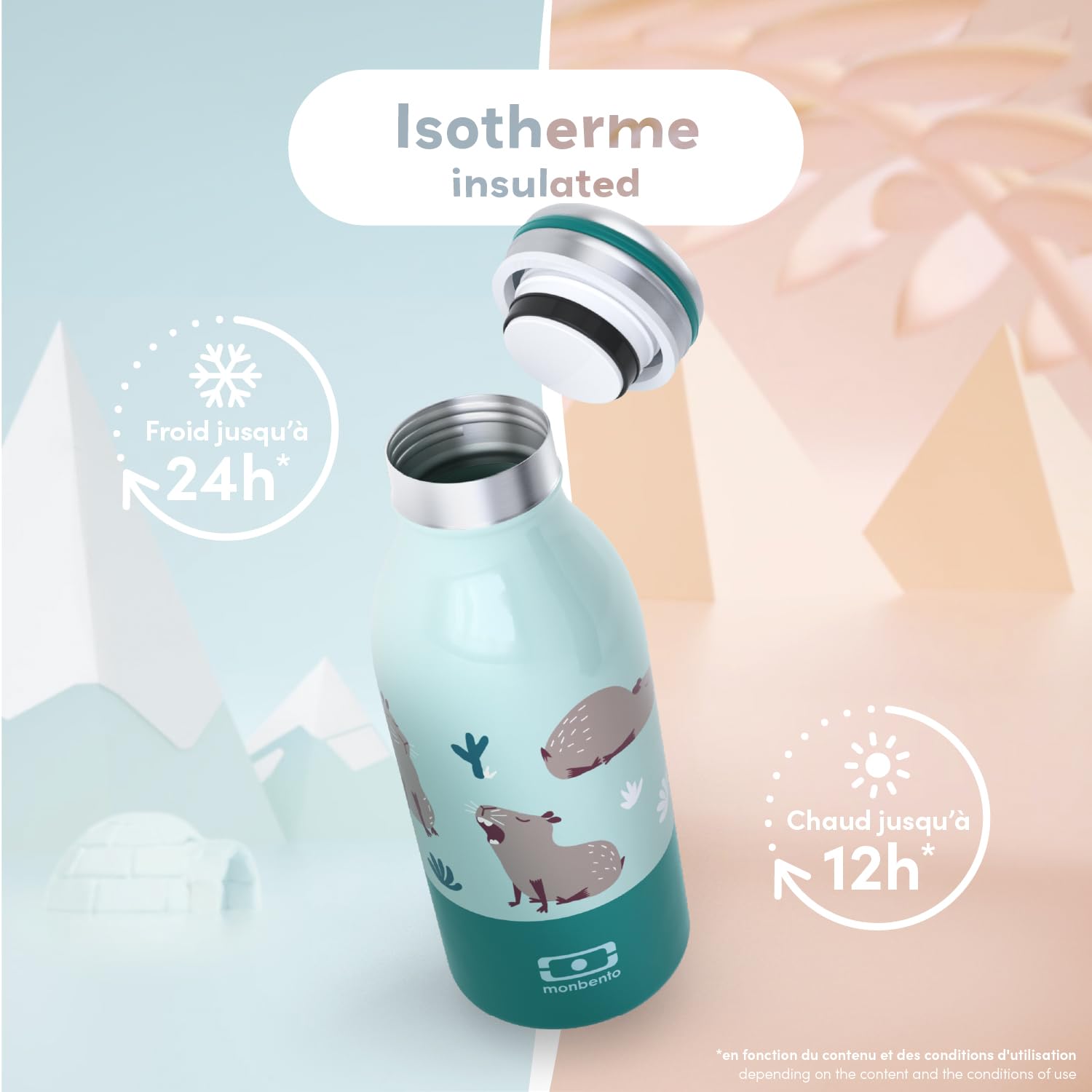 Gourde Isotherme Capybara 420 Ml Avec Autocollants - Bouteille Enfant Mignonne, Anti-fuite, Lot De Stickers Déco