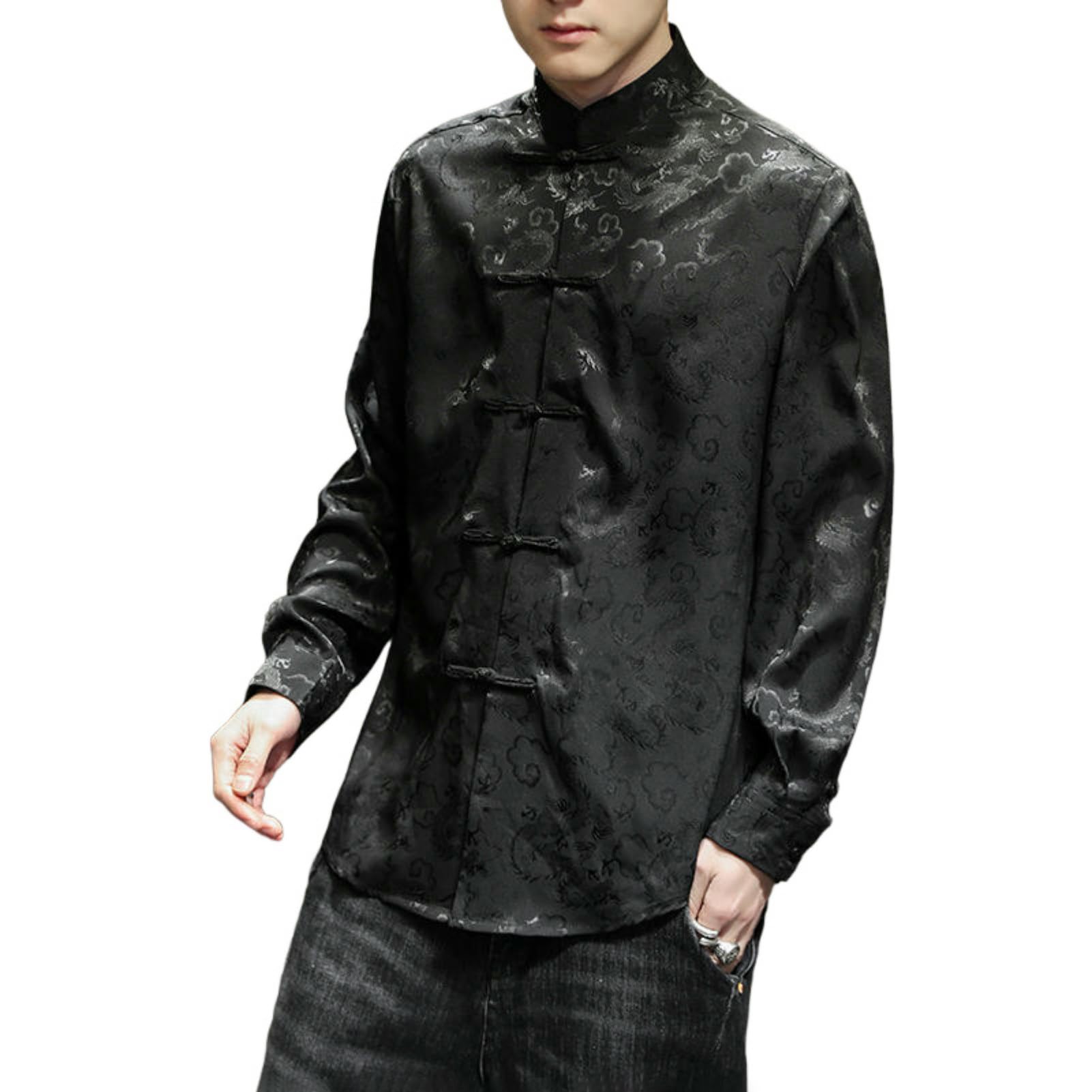 Chemise jacquard homme à manches longues et bouton grenouille - 8