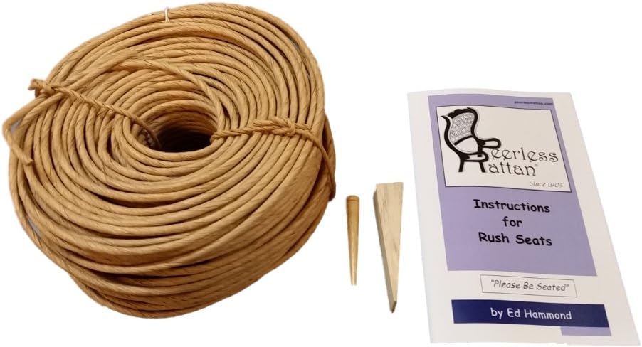 Fibre Rush Seating Kit with Full Color Instructions by Ed Hammond, 350' Coil of 5/32 Fiber Rush Kraft Brown, Plus a Peg and a Wedge (5/32 (350')