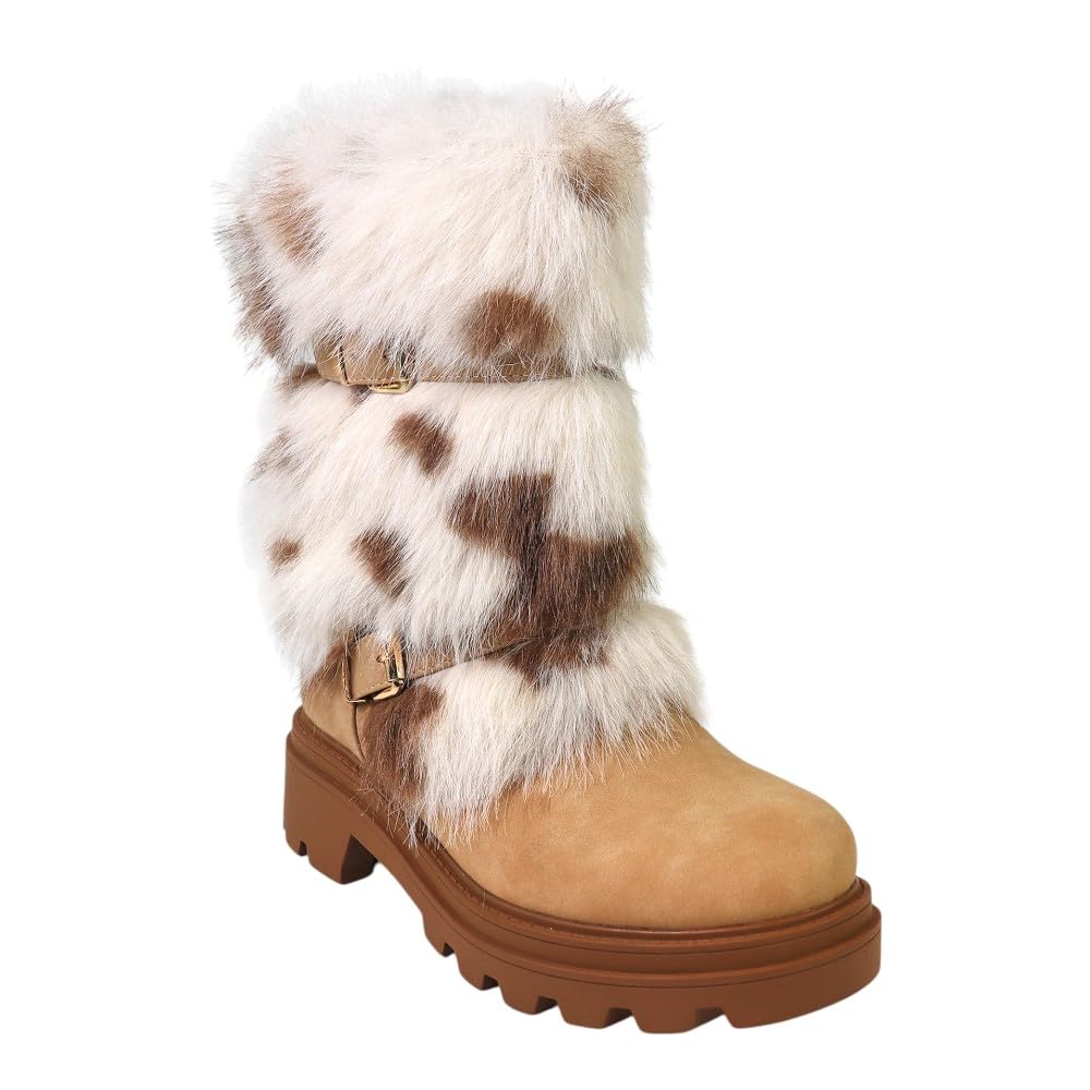 Women Mid Calf Winter Snow Fluffy Fur boots
