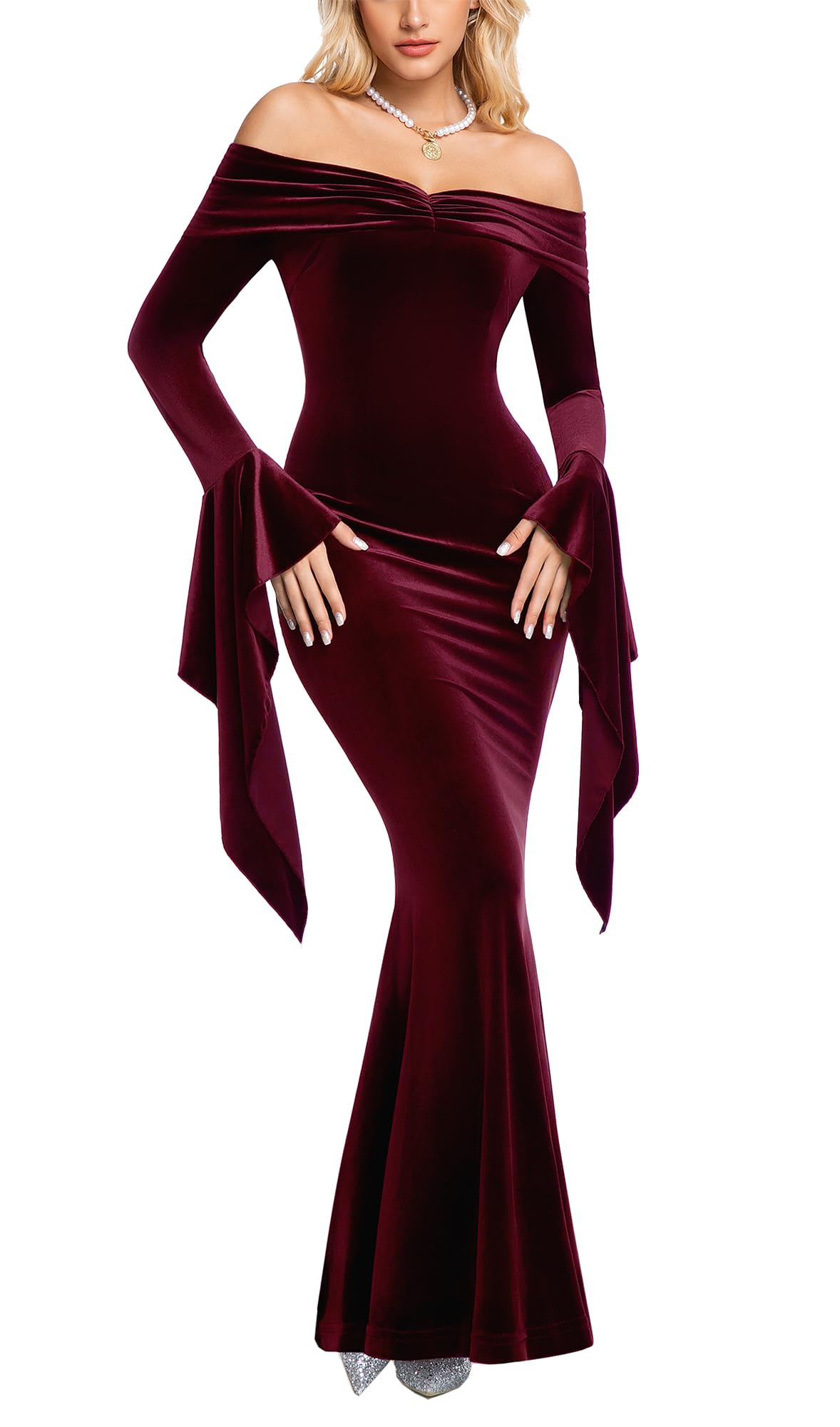 Photo 1 of MERMAID'S CLOSET Off Shoulder Velvet Maxi Dress