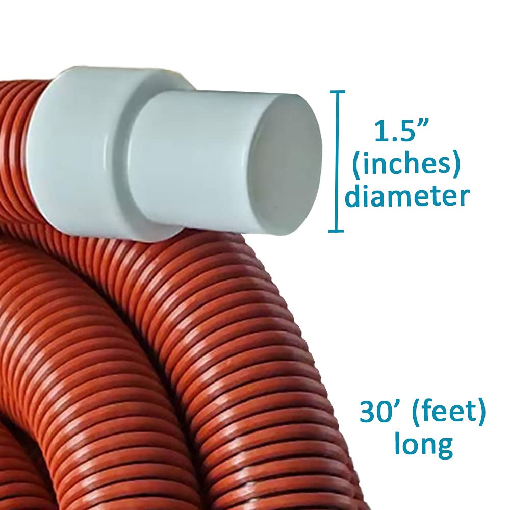 Puri Tech 1.5 Inch Diameter x 30 Feet Long Heavy Duty Commercial Grade Vacuum Hose for In-Ground Swimming Pools with UV and Chemical Protection