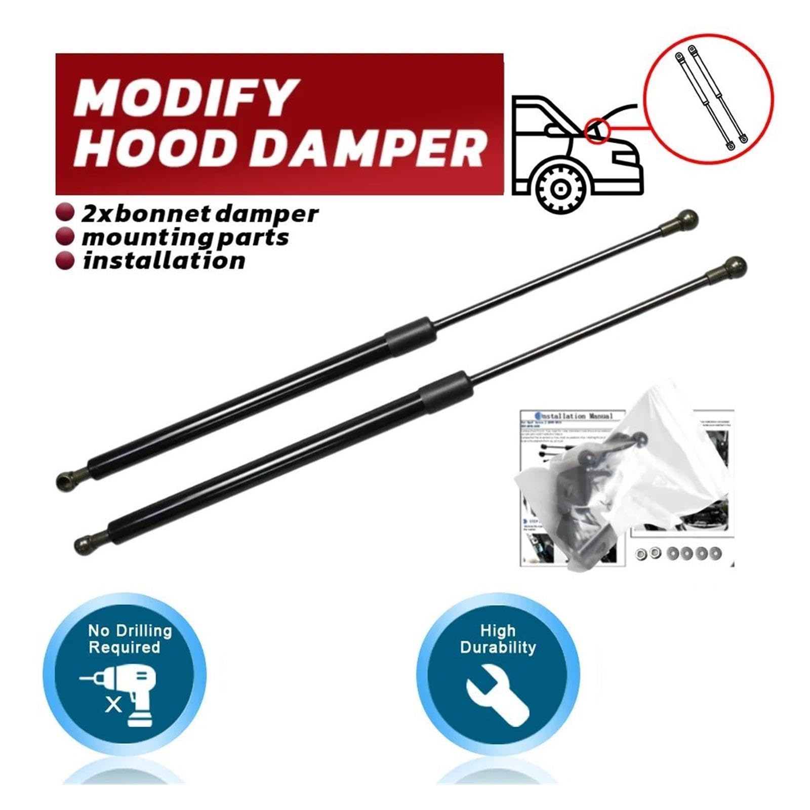 Upgrade Car Bonnet Gas Springs Für HR-V RU 2Nd 2013-Present | Front,Aluminium/Kohlefaser/Edelstahl,Direkter Ersatz,keine Änderung,unkomplizierte Swap