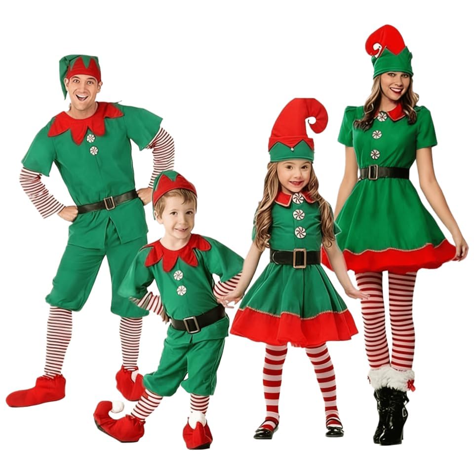 pvucpot Costume da Elfo di Natale per Bambini Adulti, Vestito Da...