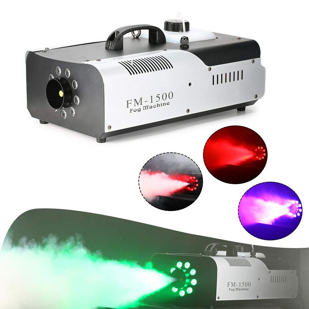 Machine à fumée, à effets, machine à fumée, 1500 W, avec télécommande, effets d'éclairage de scène, lampe LED DMX RVB, 53,5 x 31,5 x 25,5 cm