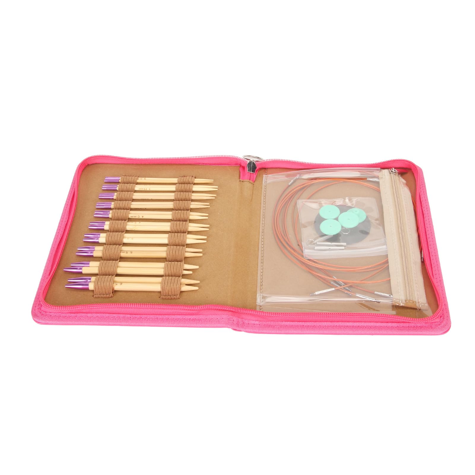 Generic Kit Completo de 10 Pares de Agujas de Tejer Circulares de bambú con Bolsa de Almacenamiento para Entusiastas del Tejido