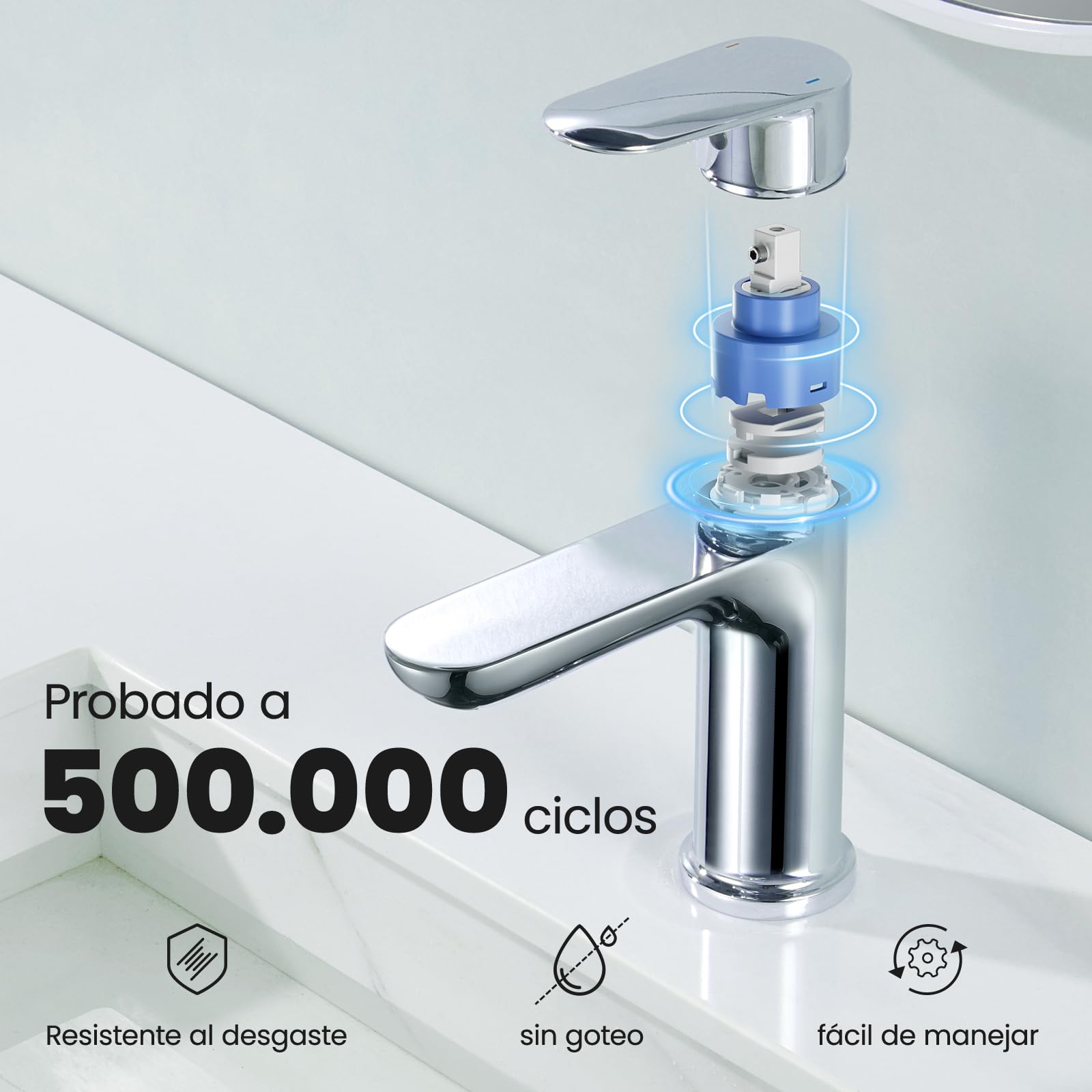 CECIPA Grifo Lavabo,Grifo Lavabo de Baño sin plomo,altura de 16,4 cm | Monomando para Lavabo ahorrador de agua,con cartucho de cerámica y manguito de conexión de 60 cm,Cromo