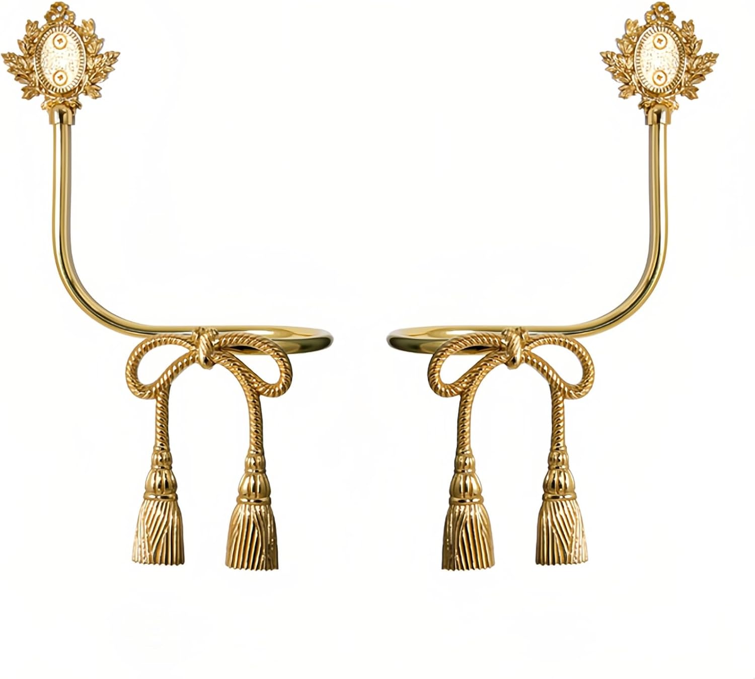 Gold Curtain Drapery Holdbacks,2pcs Brass Curtain Holdbacks,Home Curtain Decoration for Curtains,Bow Style Curtain Tiebacks for Living Room (Set of Two(Left+Right))