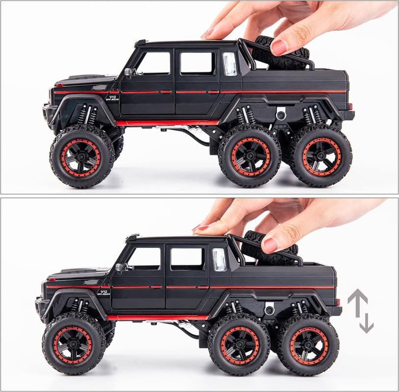 Image of Kids Model 1:24 AMG 6X6 Die Cast Metal Car Pull Back Action Opening Doors with Realistic Engine Sound Lights Toy Car Gift for Boys - Black