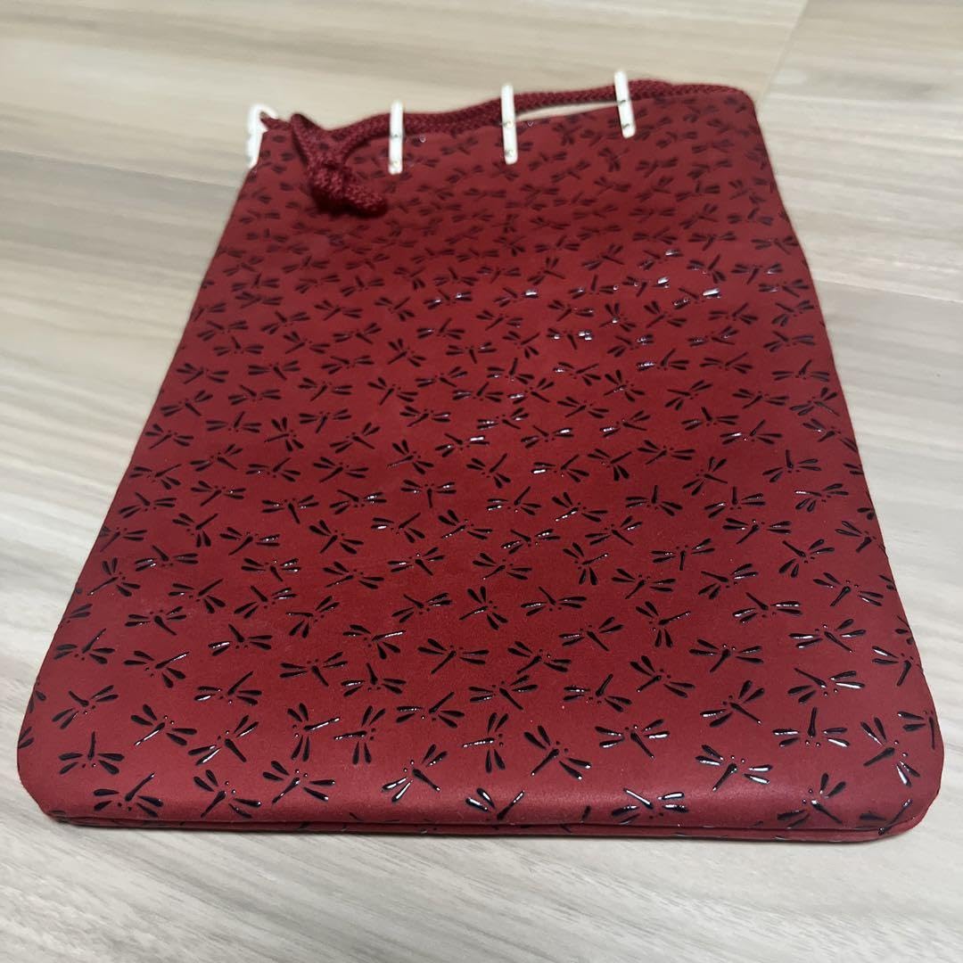 赤 トンボ模様 和装バッグ 合切袋 印伝 合切袋マチ付 トンボ柄 印傳