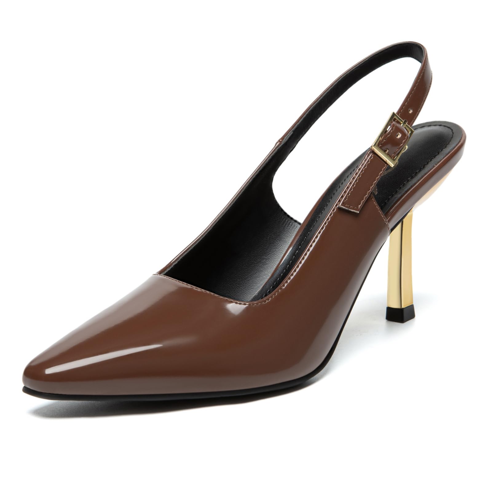 Athlefit Women's High Heels Closed Square Toe Pumps Shoes 5.5 Brown