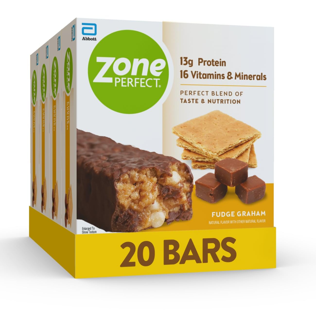 ZonePerfect Protein Bars, 13g Protein, 16 Vitamins & Minerals, Protein Snack, Fudge Graham, 20 Bars
