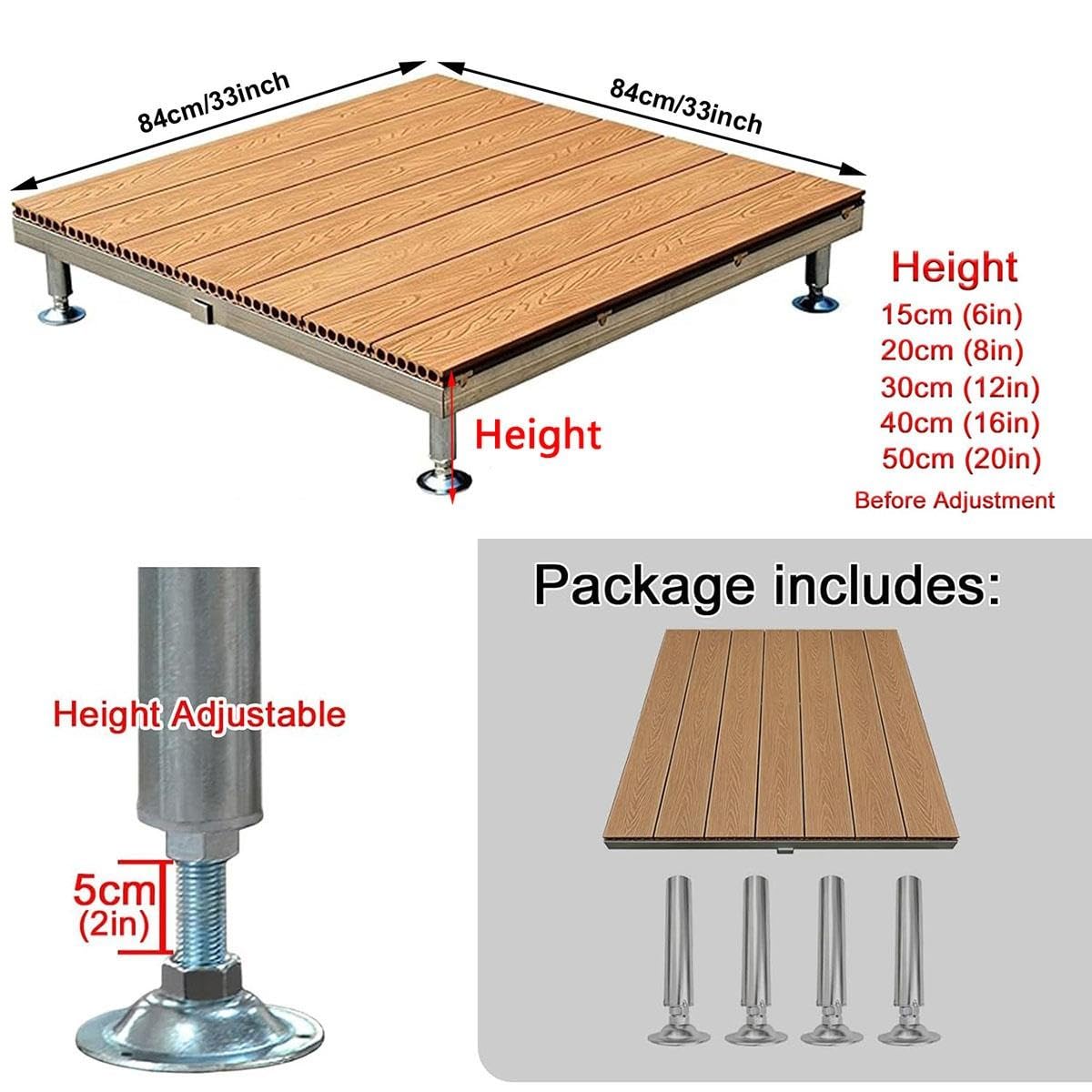 Plateforme SuréLevée en Bois Composite pour Terrasse, Pelouse et Camping