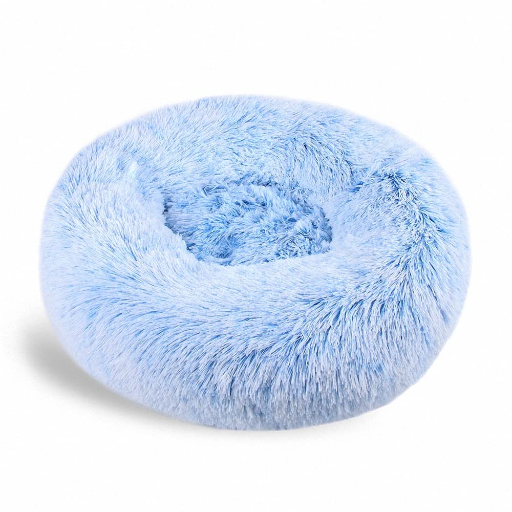 Lukery Dog Cat Donut Bed, Fluffy Plush Puppy Kitten Cuddler Round Bed, Warm and Soft Pet Cosy Anti Anxiety Beds for Small/Medium/Large Dogs (90CM,Blue gradient)