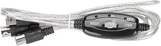 MIDI to USB Cable, Approx 2.2yd Long 16 Channels USB PC Interface LED Power Input Output Indicator USB MIDI Cable for Electric Pianos, Keyboards, Electric Guitars