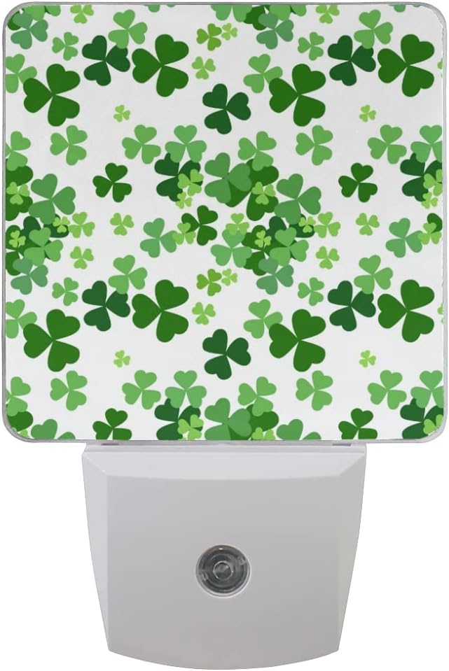 Image of Green Lucky Clover Plug-in Night Light,St Patrick's Day Shamrocks Lamp Auto Dusk to Dawn Sensor Nightlights Plug into Wall,Energy Efficient Nightlight Home Decor for Bedroom,Bathroom,Kitchen,Hallway