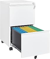 Vista 13 de Letaya Archivador móvil con cerradura, archivador de metal rodante de 2 cajones debajo del escritorio para organizador de oficina en casa, para Negro