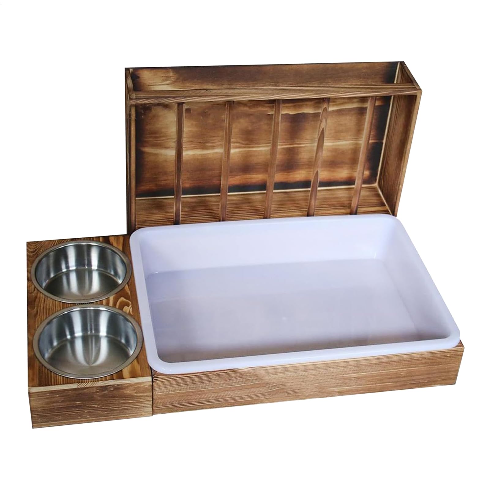 Futterstation aus Holz für Heu | Futternapf und hygienische Schale für Kleintiere – Zubehör für Käfig für Kaninchen, Hamster, kleine Tiere