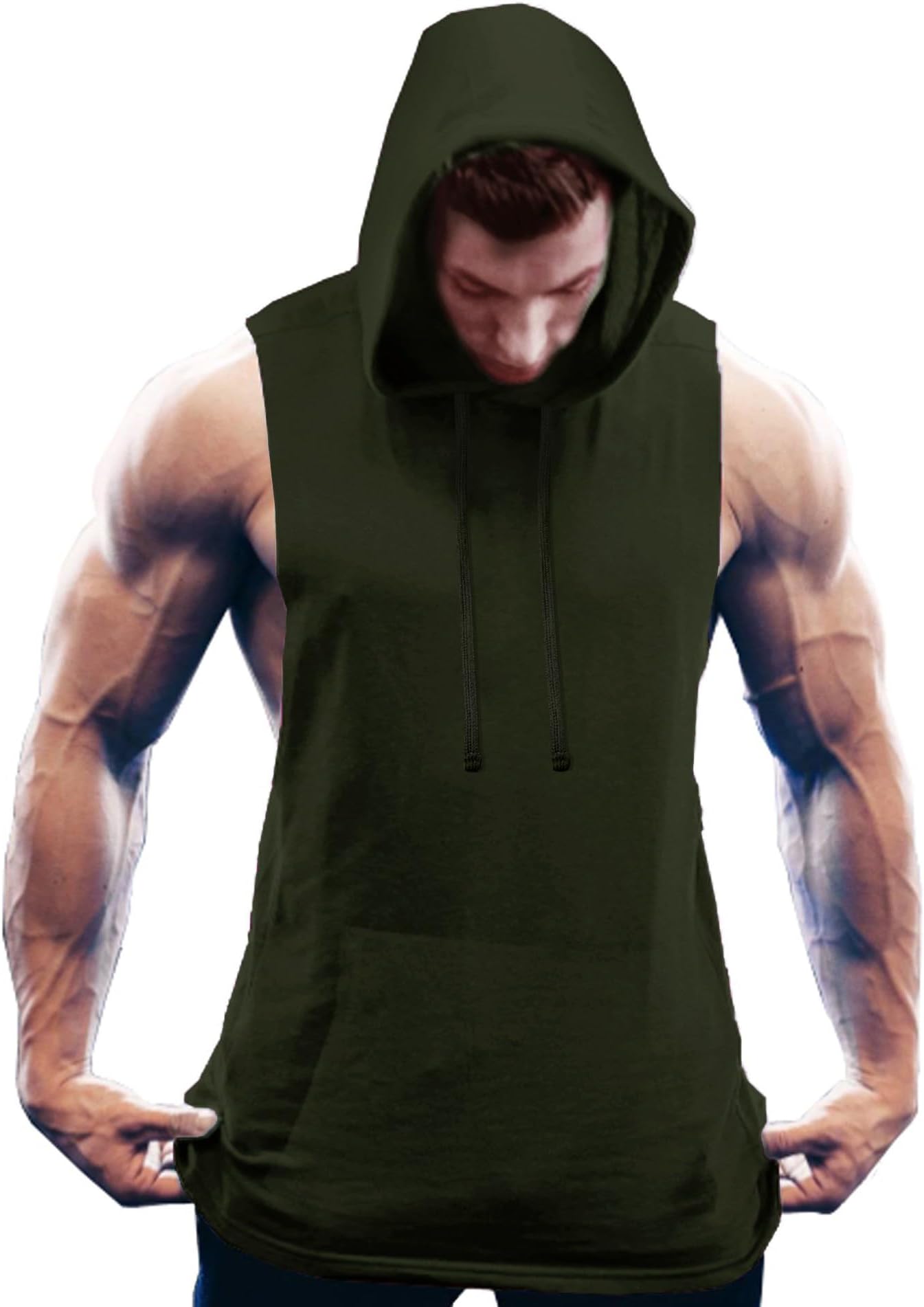 Men's Workout Hooded Tank Tops Bodybuilding Muscle Cut Off T Shirt Sleeveless Gym Hoodies