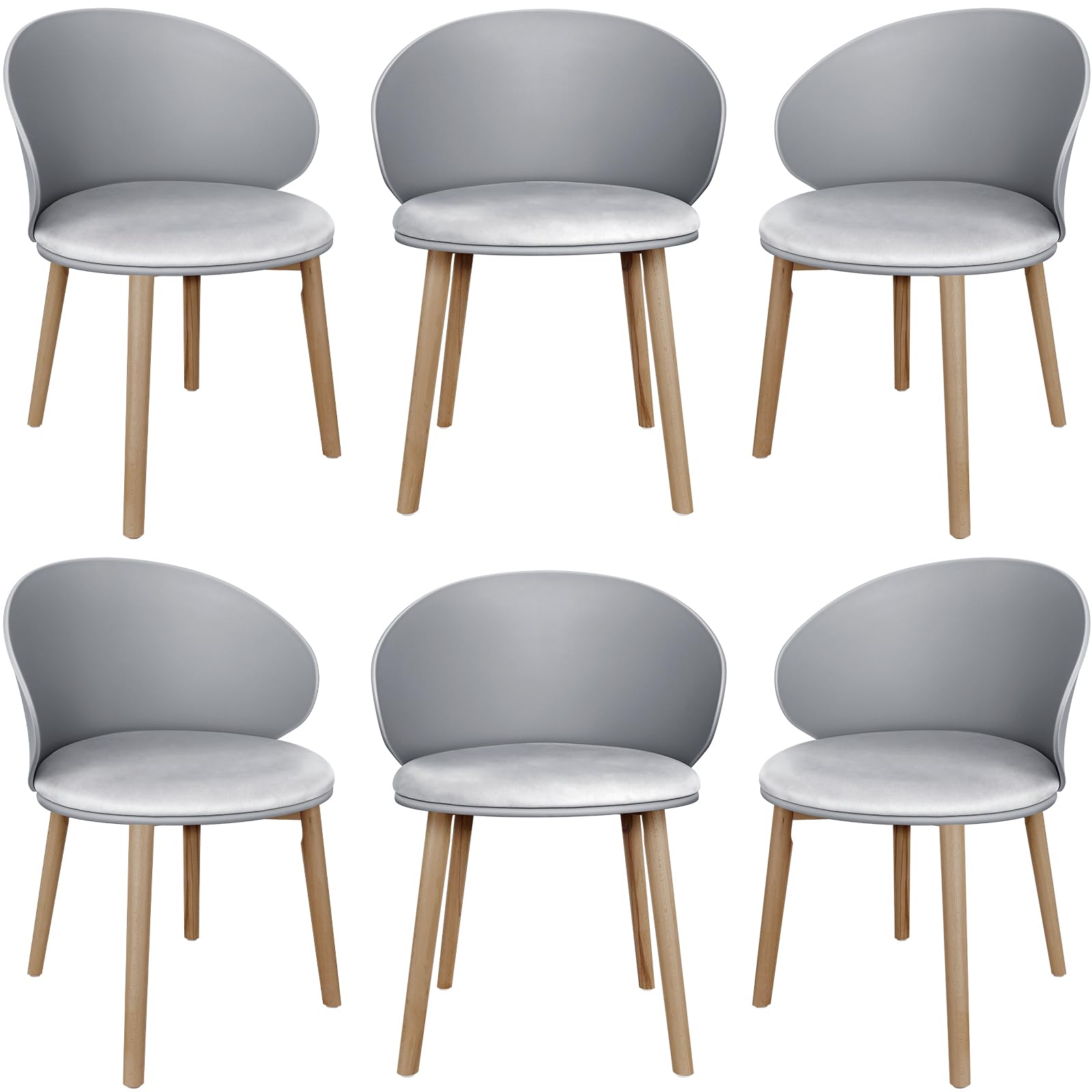 LEWE Pack de 6 Sillas de Comedor, Silla de Conferencia, Respaldo Curvado, Asiento Tapizado con Vellón Holandés, Silla con Reposabrazos, Respaldo Impermeable, Sillas de Cocina- [Gris]