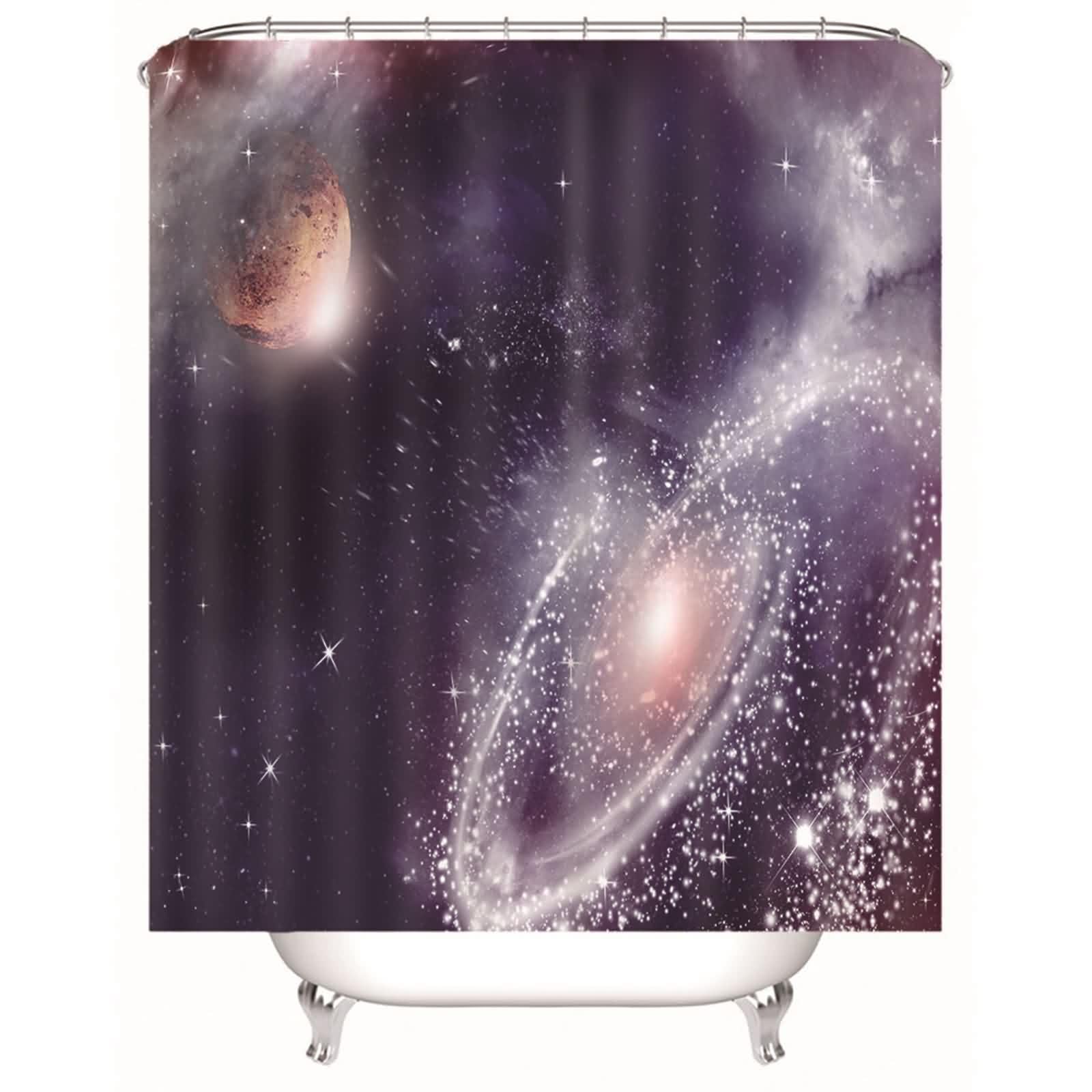 Rideau de douche galaxie en polyester imperméable multicolore pour salle de bain