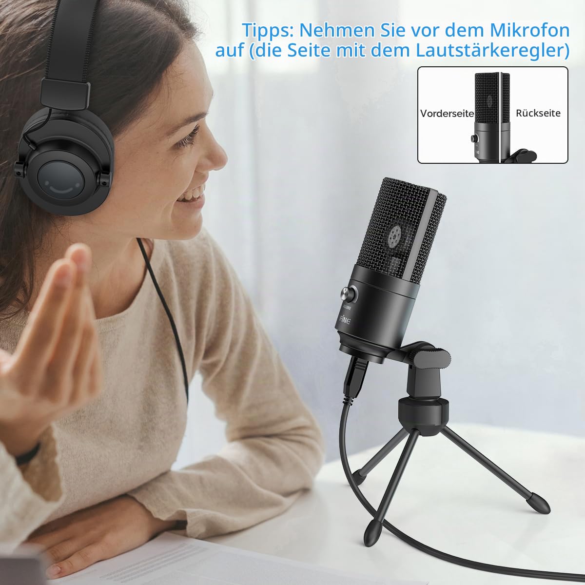 Fifine USB-Podcast-Kondensatormikrofon für Laptop, Keine Soundkarten-Schnittstelle und Phantomspeisung erforderlich. (K669)