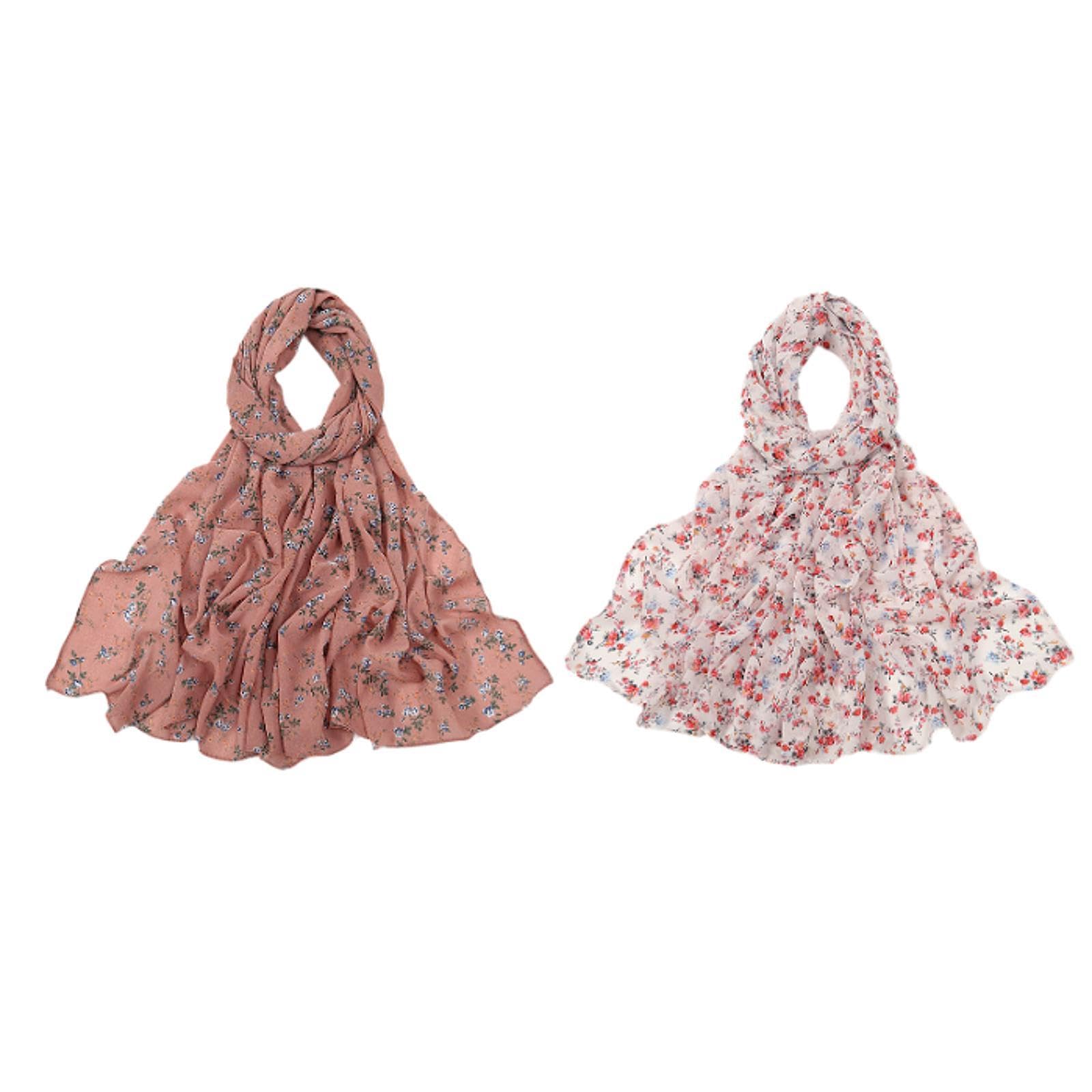 CALANDIS™ Chiffon Scarf Lightweight Elegant Flower Pattern Stylish Floral Printed Pink w White Flower | Clothing Shoes & Accessories | Womens Accessories | Scarves & Wraps-image-43