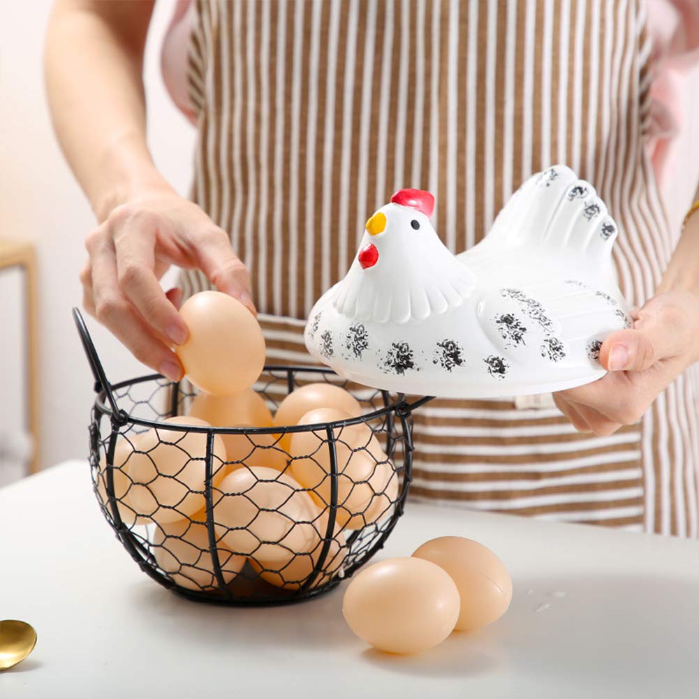 Cesta de huevos en forma de pollo con acabado cromado de alambre para almacenamiento de huevos, soporte de cesta de organización estilo granja para huevos con capacidad para hasta 15 huevos