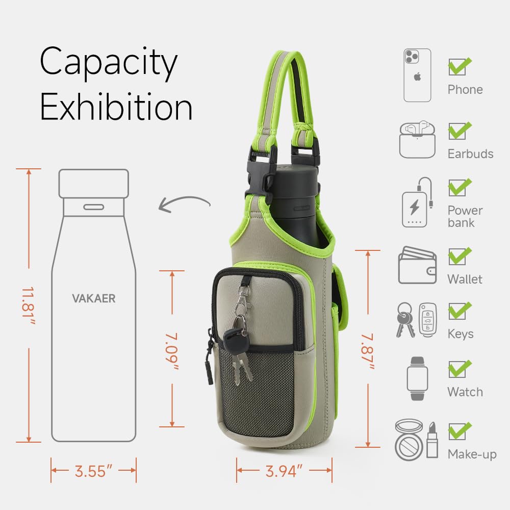 VAKAER Magnetic Gym Bag, Water Bottle Carrier Holder with Phone Pocket & Adjustable Strap,10 Ultra-Strong Magnets Stick to Fitness equipment, Workout Accessories Pouch for Women & Men (Light Grey)