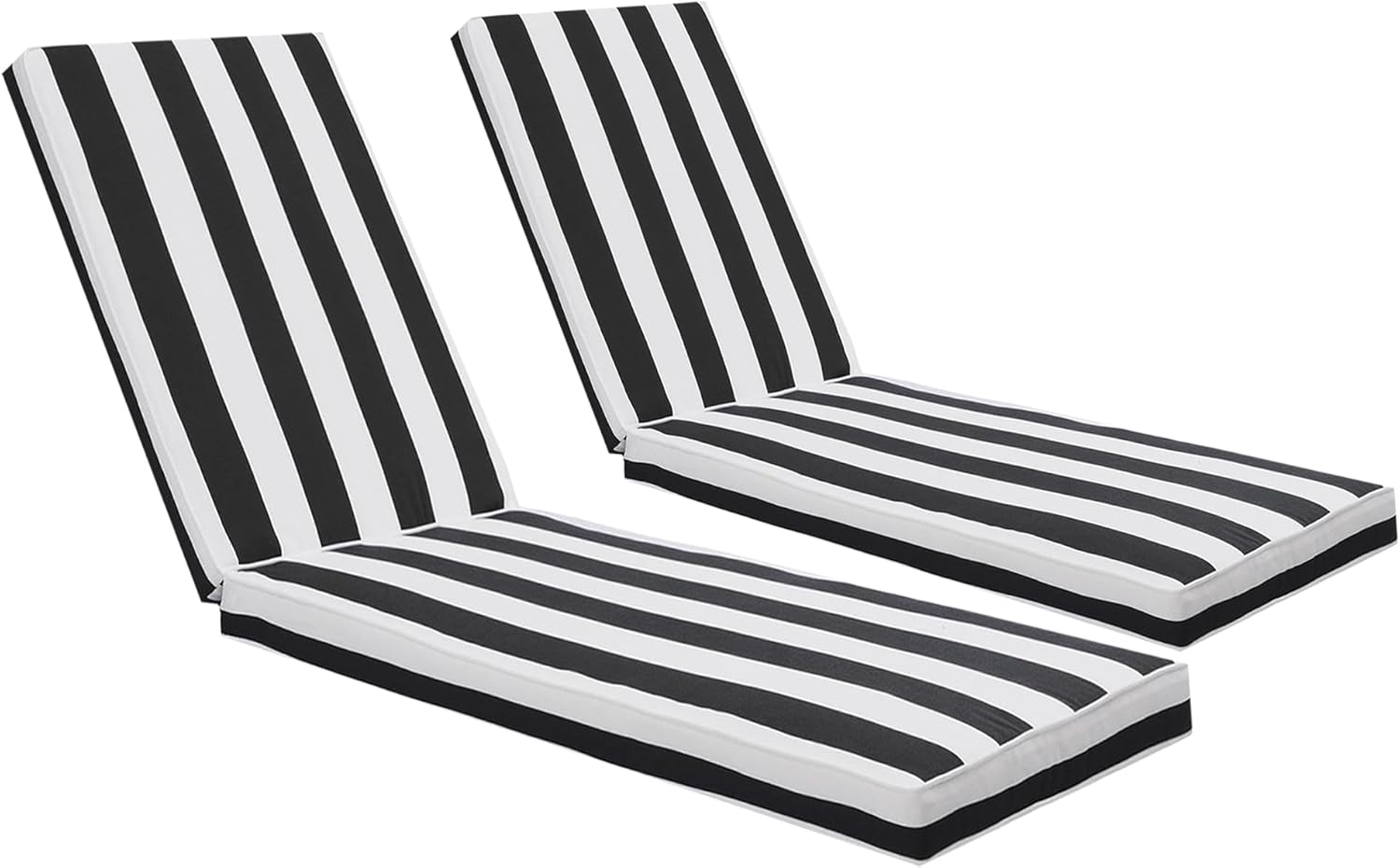 Set of 2 Chaise Lounge Cushions Outdoor, 3" Thick Lounge Chair Cushion Indoor Outdoor Furniture Cushion for Patio Pool(Black & White Stripe)