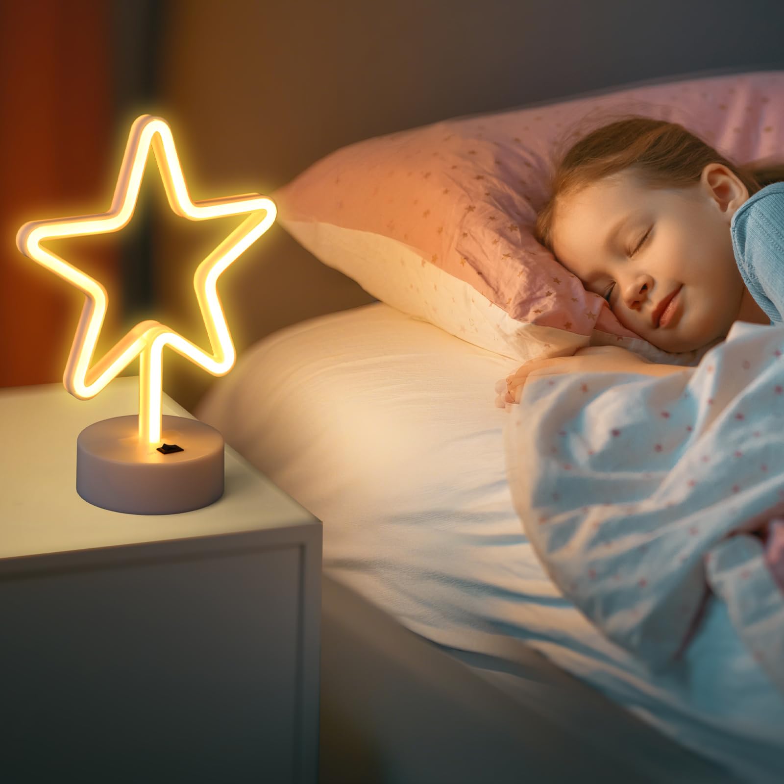 3 szt. neonowy znak w kształcie gwiazdy z podstawą, Boże Narodzenie, lampki LED, prezent, bateria i zasilacz USB, na biurko, dekoracja urodzinowa, dekoracja imprezowa, dom, sypialnia, hotel