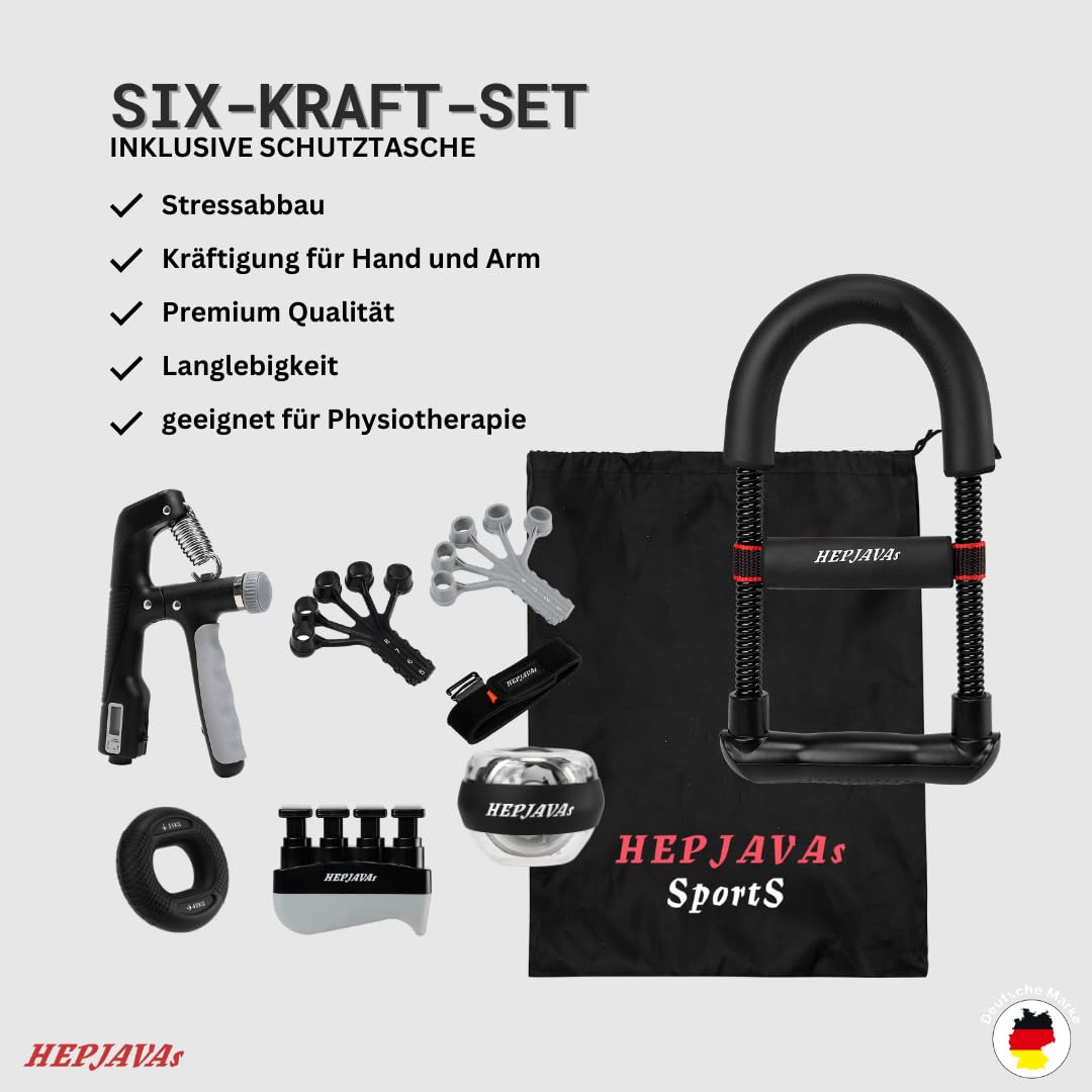 6-in-1 Handtrainer Set – Griffkraft & Unterarmtrainer mit einstellbarem Widerstand, Gyroskop-Ball, Fingerstrecker & Grip Ring – für Sport, Reha, Physiotherapie & Klettern