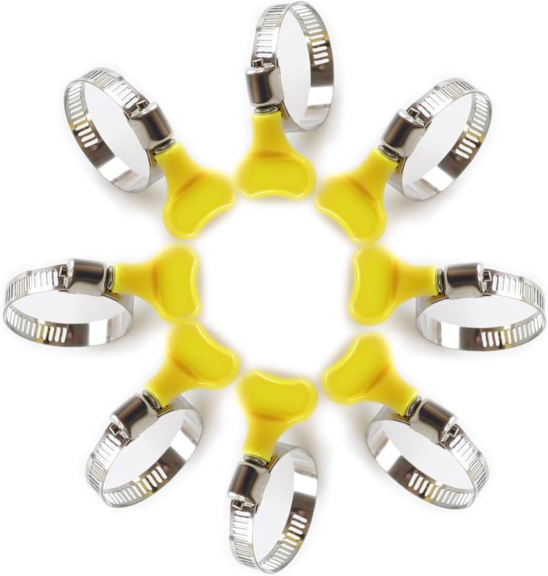 14-Pack Yellow Stainless Steel Hose Clamps, Adjustable Thumb Screw Key-Type Clamps, 8mm Bandwidth, Ideal for Plumbing, Automotive, and Machinery Applications (Size:32-44mm(1 1/4"-1 3/4"))