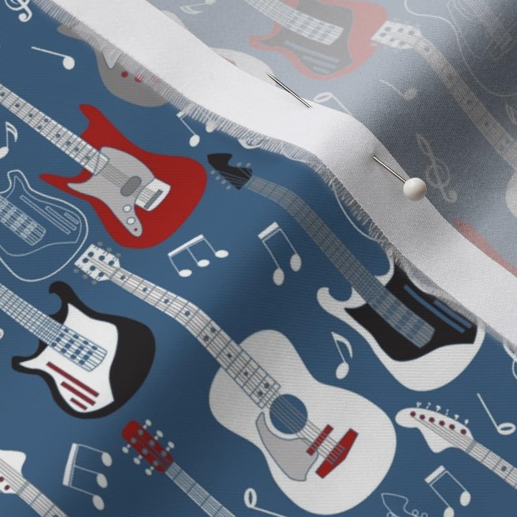 Spoonflower Fabric - Guitars Musical Instruments Rock Roll Music Kids Band Printed on Organic Cotton Sateen Fabric by The Yard - Sewing Quilting Apparel Home Decor