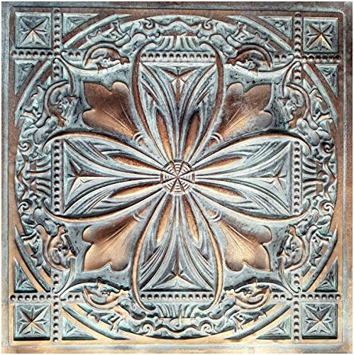 Faux Tin Glue up / Drop in Ceiling Tile TD10 Weathered Copper (Pack of 10 2'X2' tiles ~ 40 sq.ft.) Easy to install PVC panels. Great for antique vintage look ceiling, 3D wall decor, DIY accent wall