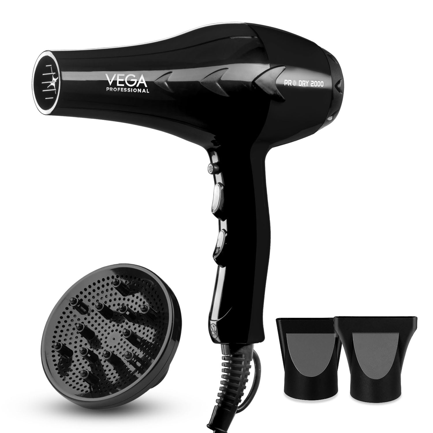 VEGA PROFESSIONAL Pro Dry 2000 Watts Hair Dryer with Diffuser & Nozzle Attachments for Salon Professionals & Every Day Styling at Home|Cool Shot Button and 3 Heat &2 Speed Settings, Black, (VPVHD-13)-image-32