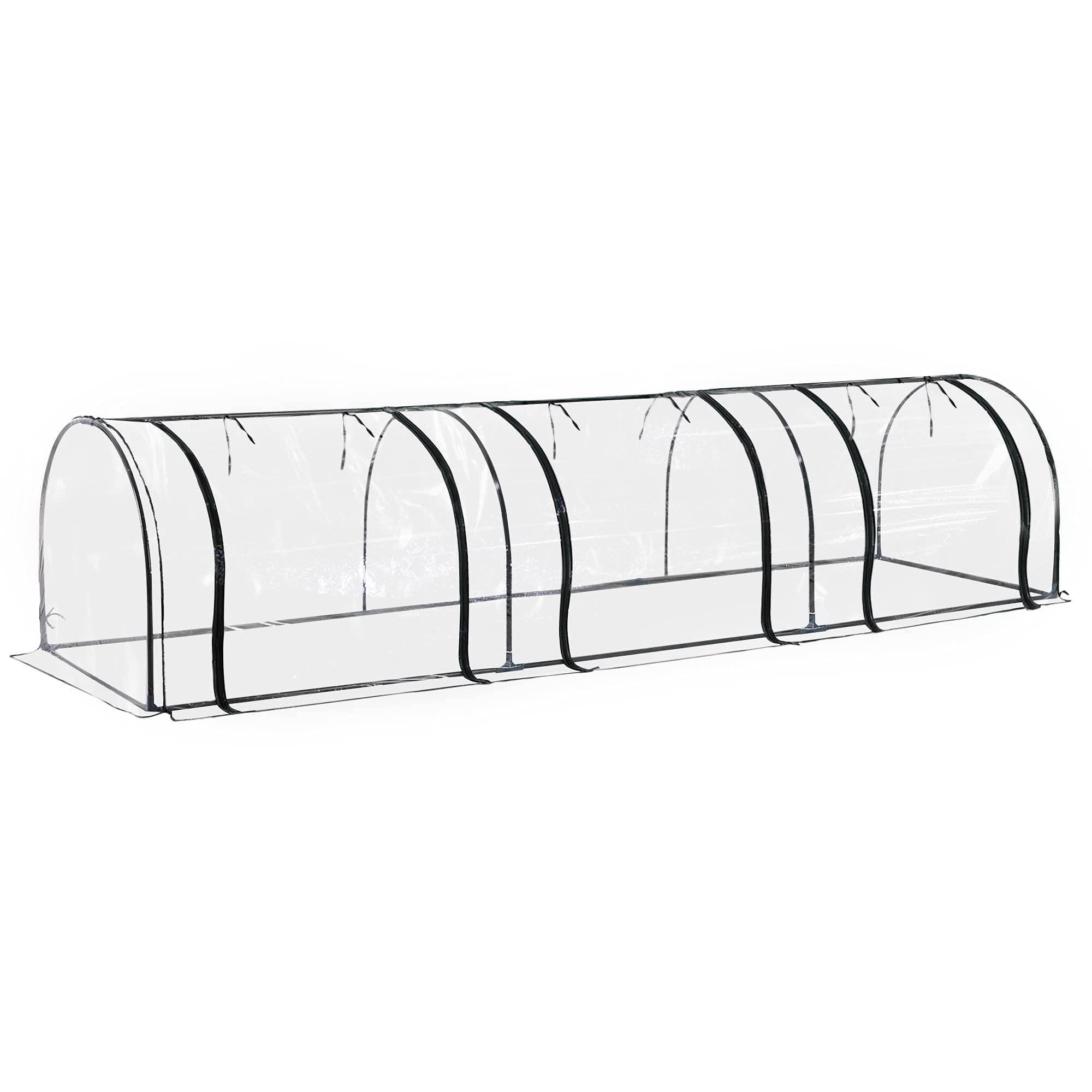 Outsunny Serra da Giardino a Tunnel con 3 Porte Avvolgibili in Acciaio e PVC Trasparente 350 x 100 x 80 cm