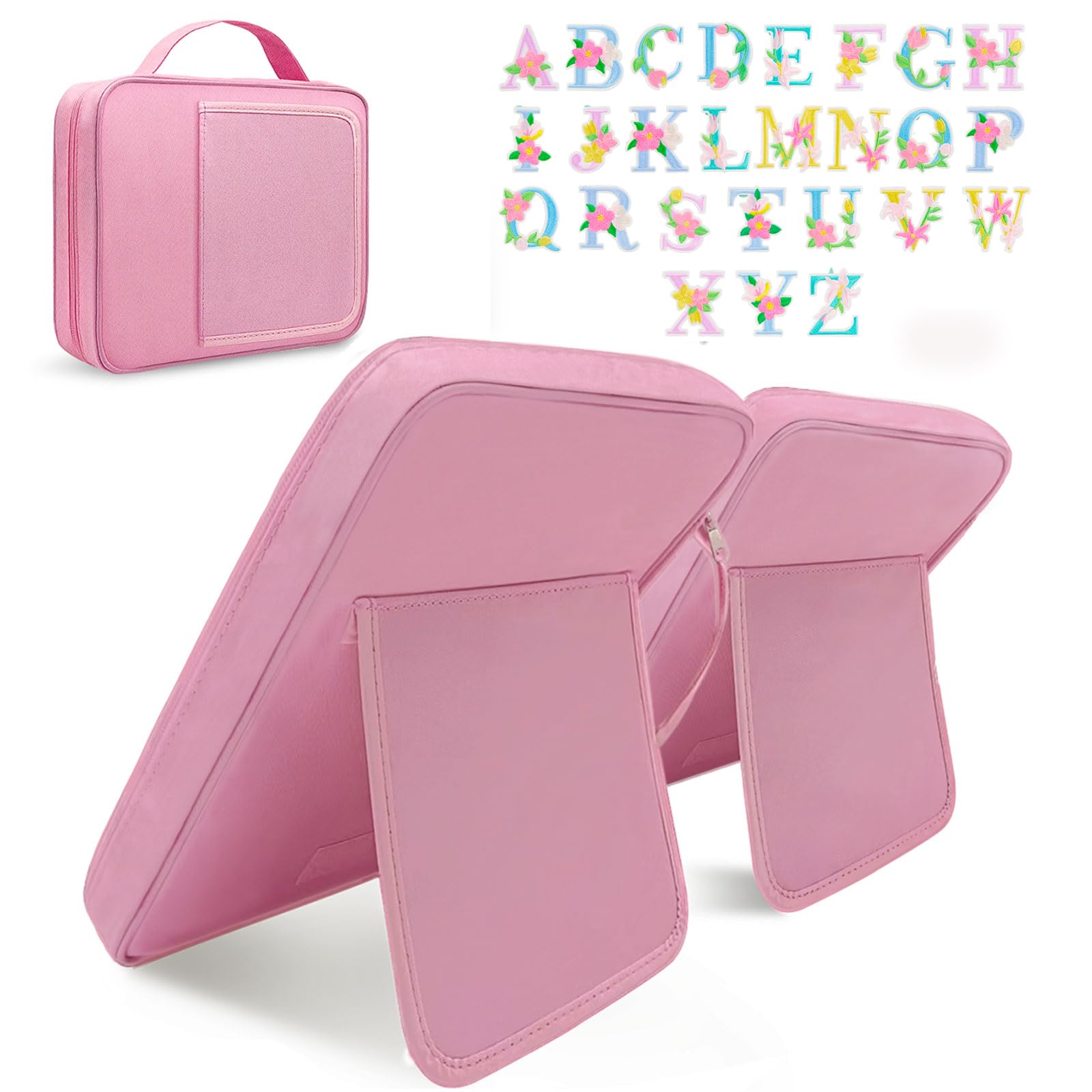 Photo 1 of Bible Covers for Women, Girls, Teens, Kids, Cute Personalized Bible Case, Bible Carrying Tote Bag with Book Stand, Handle, Zipper, Multi Pocket,Bible Study Supplies Gift (Pink & 26 pcs Letter Patches) pink with 26 letters