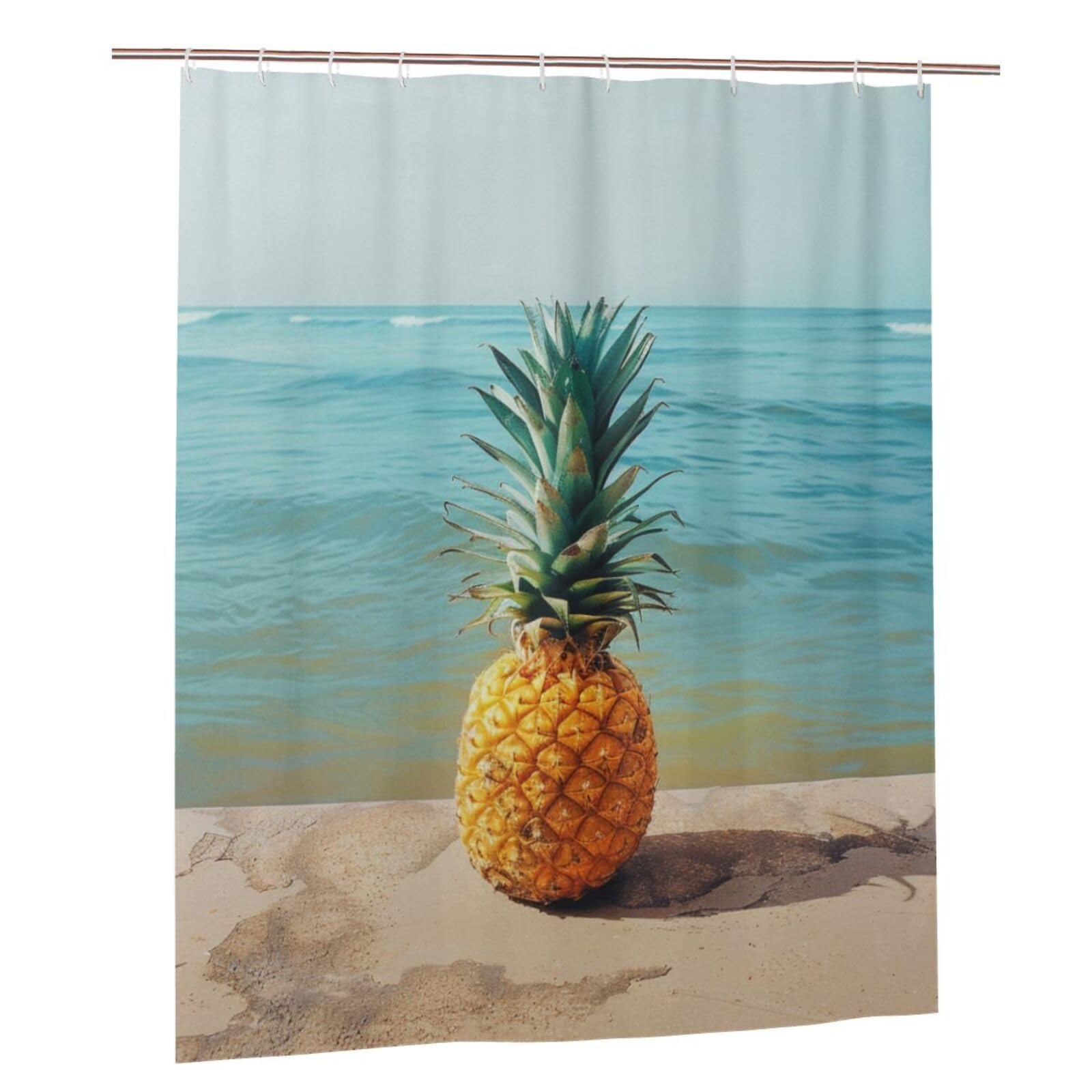 BWWHCCTI Pineapple by The Sea Printed Shower Curtain With 12 Plastic Hooks Opaque Quick Drying Waterproof Shower Curtains Sets For Bathroom 152x183 Cm
