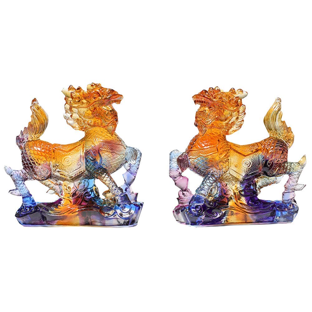 Ornamenti Feng Shui Statue di Chi Lin/Kylin Chi Lin, sculture di smalti Colorati Decorazioni per la casa Ufficio di prosperità e ricchezza, attira ricchezza e buona Fortuna, Coppia