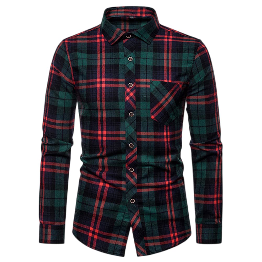 OHXSM Camisas a cuadros para hombre, camisas casuales a cuadros, de algodón, con botones, de manga larga, holgadas, cuello para otoño e invierno, camisa a cuadros de manga larga para hombre, camisas