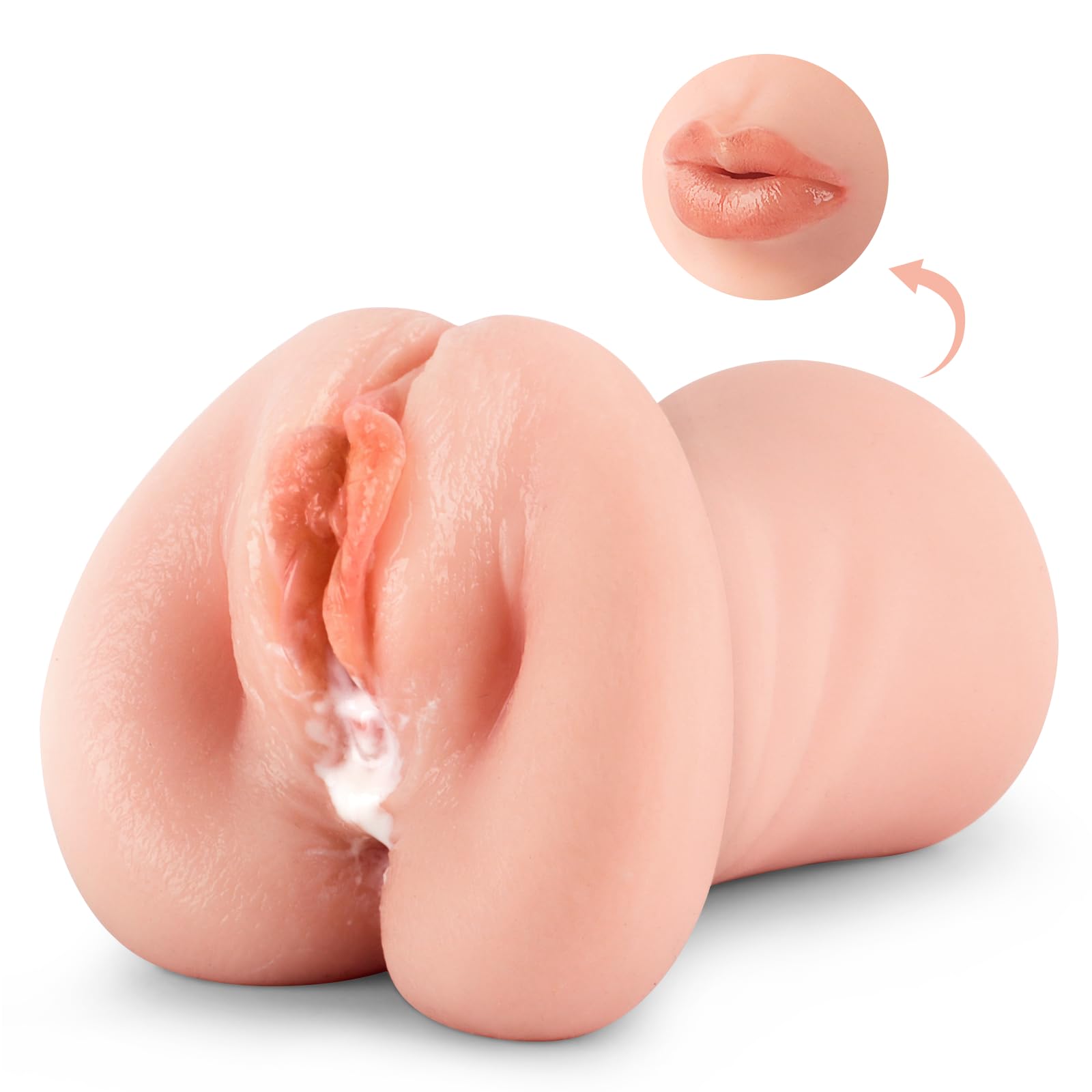 3 in 1 Pocket Pussy Male Masturbator - Adult Sex Toys for Men Penis Stimulation,Male Blowjob Stroker Toy with 3D Realistic Textured Tight Anus & Real Mouth for Man Masturbation Pleasure (Flesh)