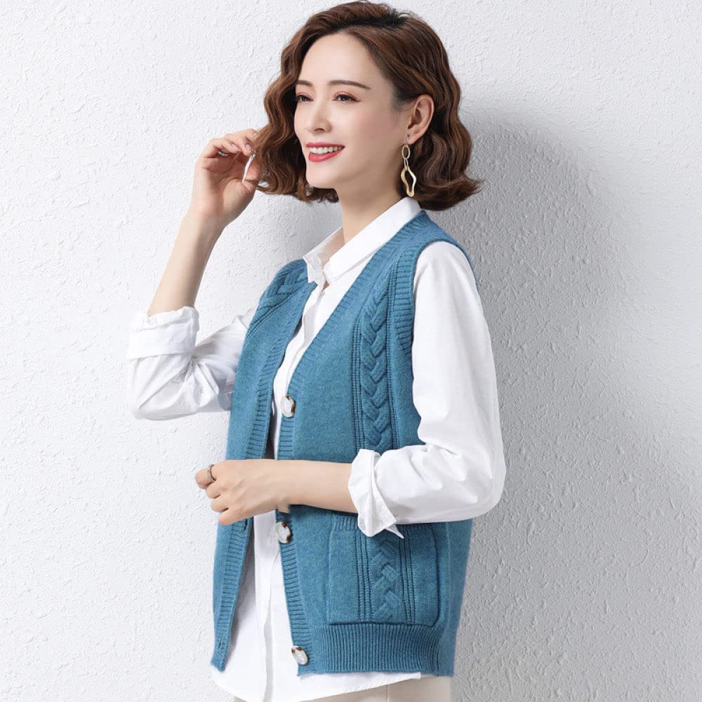 Pullunder Damen,Damen V-Ausschnitt Blau Grau Gilets Strickweste Gestreift Drehknopf Cardigan Mit Taschen Klassischer Ärmelloser Pullover Loses Tank Top Vintage Weste Preppy Style Pullover Uniform C
