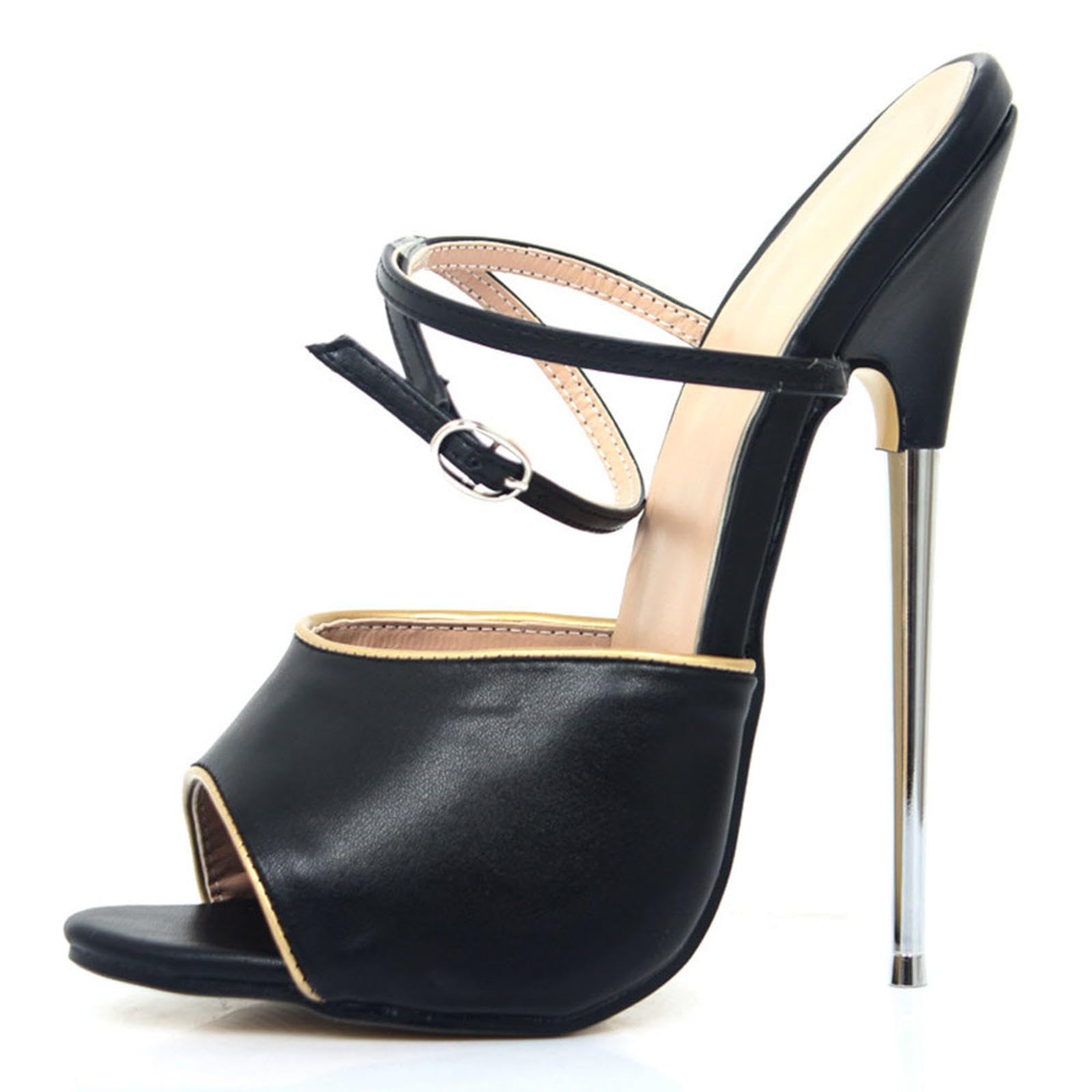 tacchi donna Sandali Con Tacco Alto 18 Cm Punta In Metallo Con Cinturino Alla Caviglia Scarpe Eleganti Da Donna,Black-41