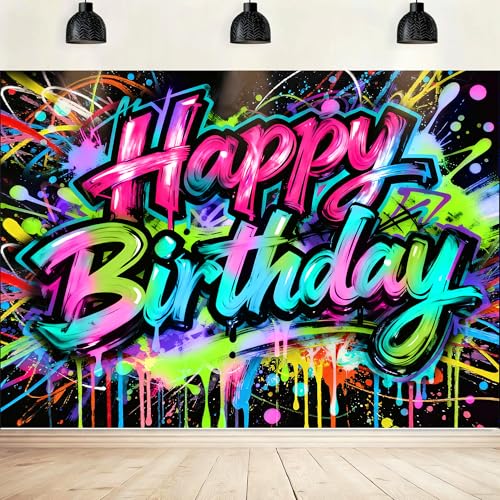 Graffiti Happy Birthday Backdrop Party Decorations Colorful Painting
