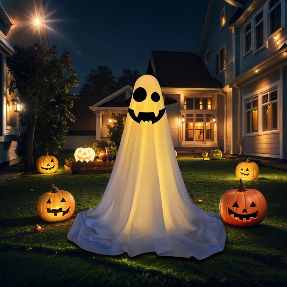 Halloween Ghost Light Up,Spooky Ghost Light Up Halloween Decorations with String Lights Battery Operated,Spooky Ghosts Scary Standing Outdoor Decor for Yard Front Porch Lawn-D S-85CM