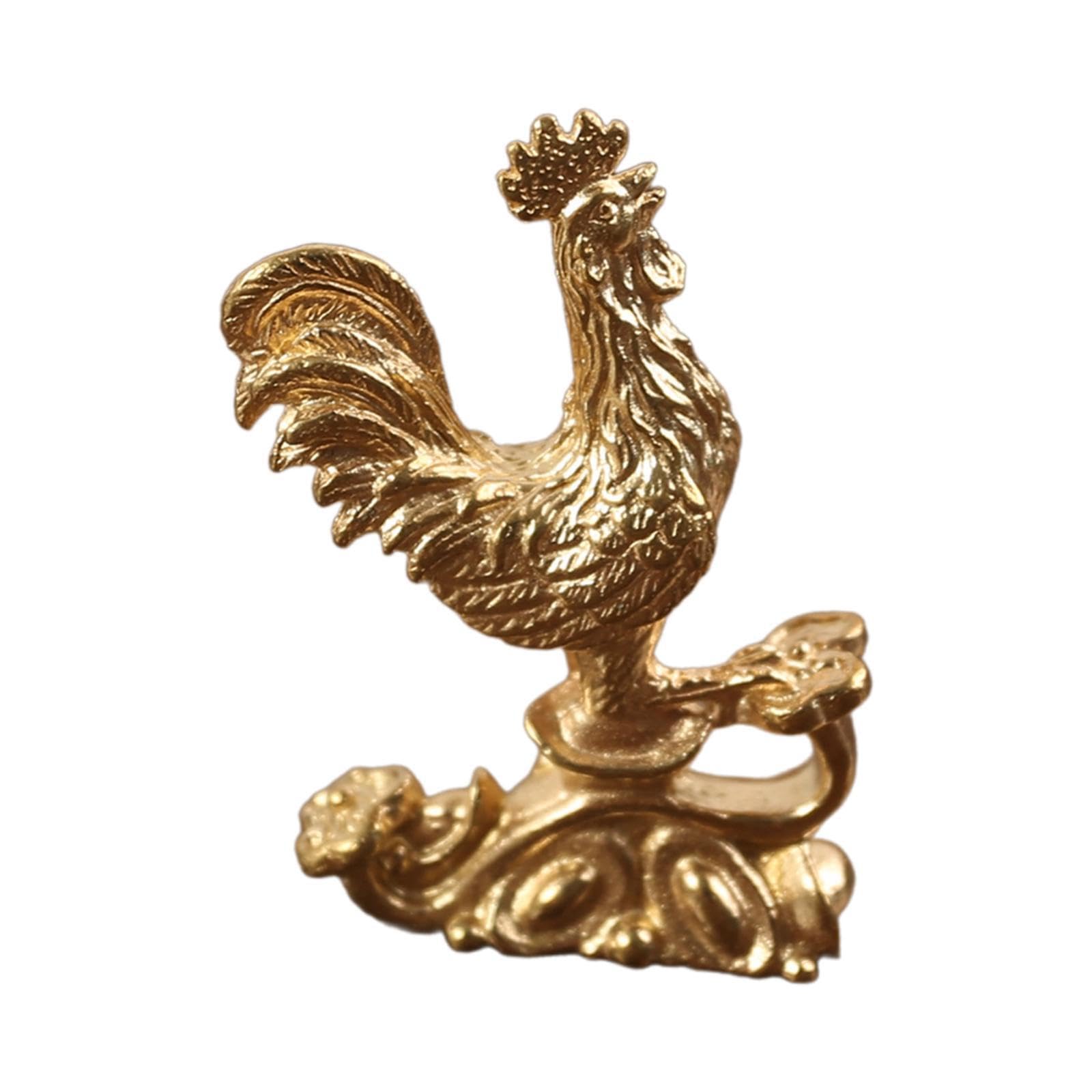 QIXCXAZ Dazzling Chicken Sculpture Home Decor Rooster Figurine Unique Desk Decoration Excellent Feng Shui Accent Wonderful Birthday Collectible Decorative, Gold, 4x4.3cm