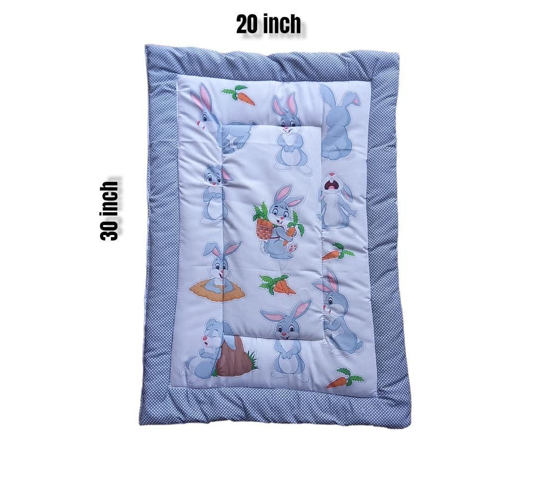 Vivatra Combo Newborn Baby Pom Pom Cotton Baby Bed | Godari | Cradle Bed | Crib Sheet | Changing Mat Baby Godadi | Godari | Bedding Set | Mattress_Pack of 2 Piece_(20 * 30 Inch) (Hippo & Rabbit) 2