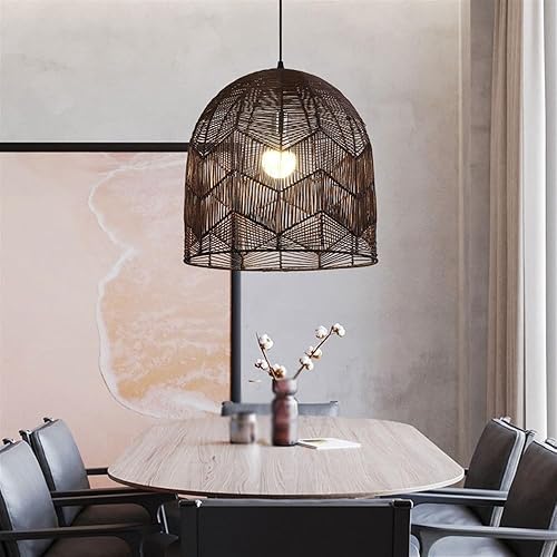 Miniatura 5 de Lámpara colgante de bambú de ratán natural rústico, lámpara colgante de techo de mimbre tejida a mano estilo bohemio, candelabro retro de granja