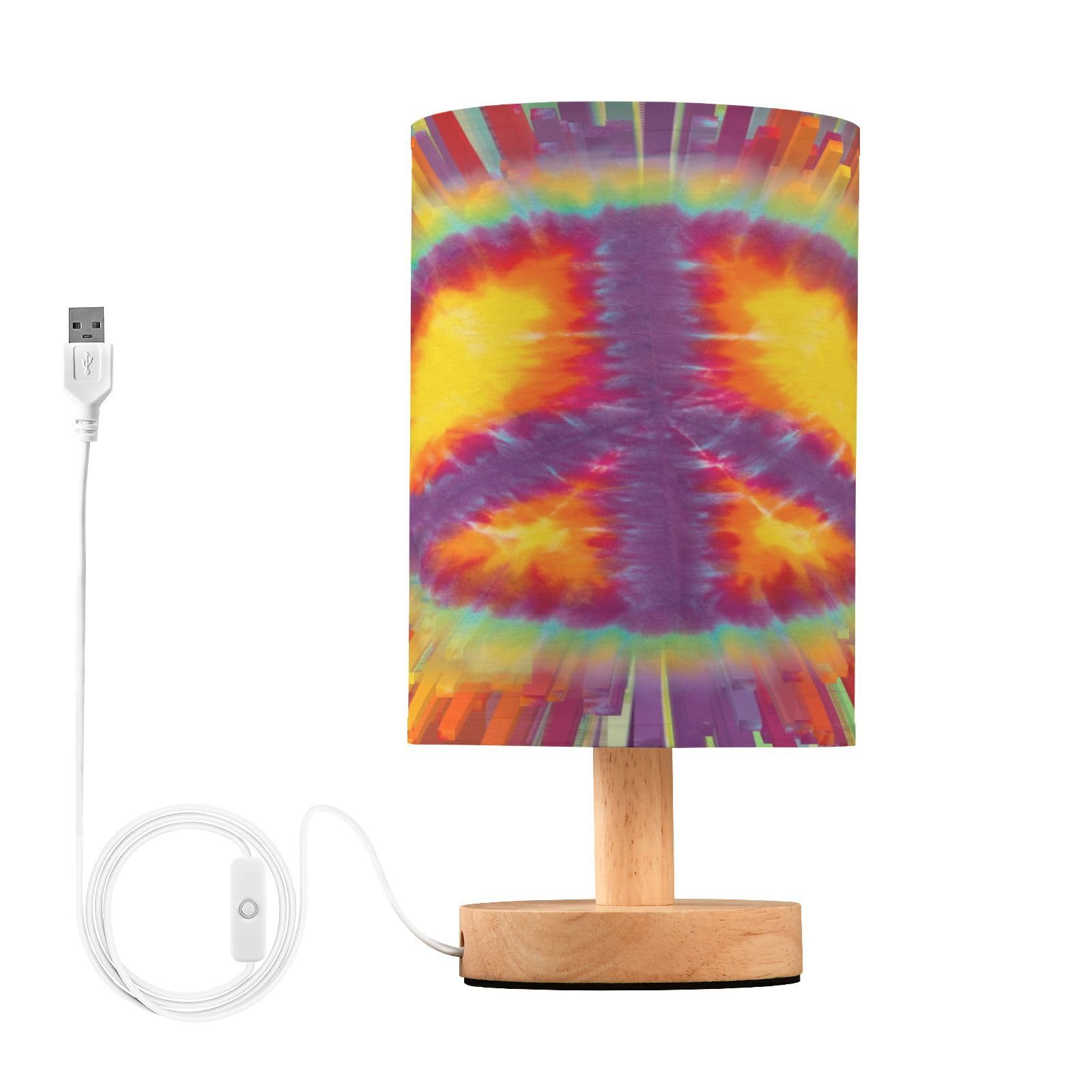Tie Dye Peace Sign Table Lamp for Bedroom Bedside Lamps for Night Stands Nightstand Lamp with Linen Fabric Shade Bedroom Lamps for Living Room Reading Room Home Office